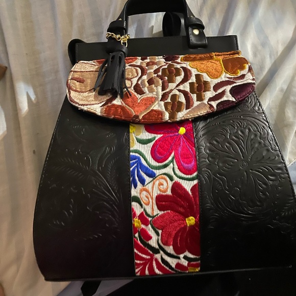 Vegan Embroidered Backpack, Floral Backpack, Crafted in Mexico, vegan backpack - Picture 2 of 7